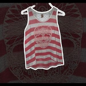No Boundaries • Peach & Cream Striped Tank Top W/ Sugar Skull | S